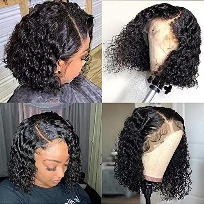 Glueless Wigs Water Wave Wig - Deep Wave Curly Bob Wig Lace Frontal Wigs 150 Density 14 inch, Valentine's Day Gift
