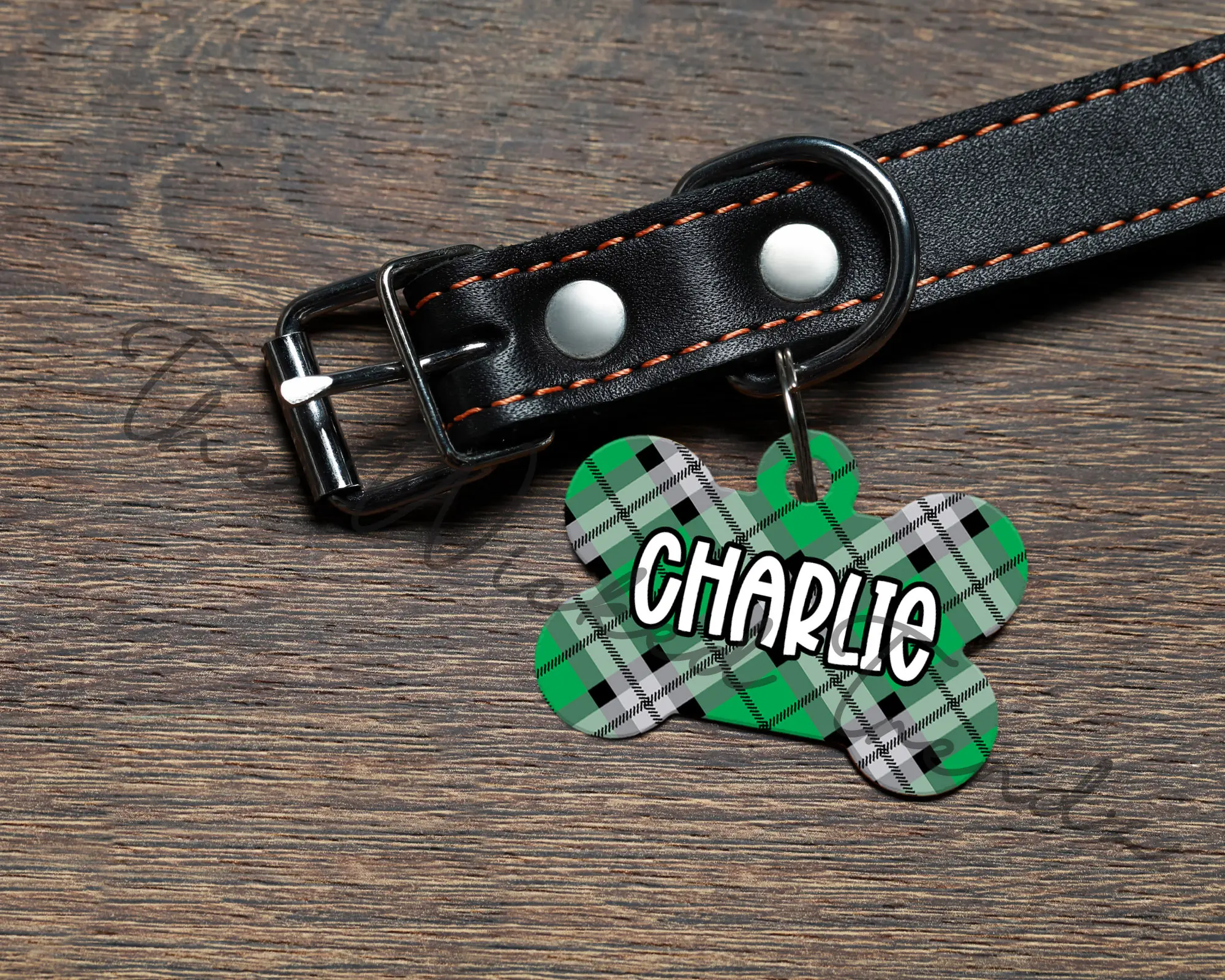 Green Buffalo Plaid Personalized Pet Dog Name ID Tag Double Sided Aluminum Custom Dog Puppy ID Tag