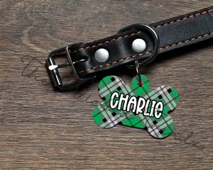 Green Buffalo Plaid Personalized Pet Dog Name ID Tag Double Sided Aluminum Custom Dog Puppy ID Tag