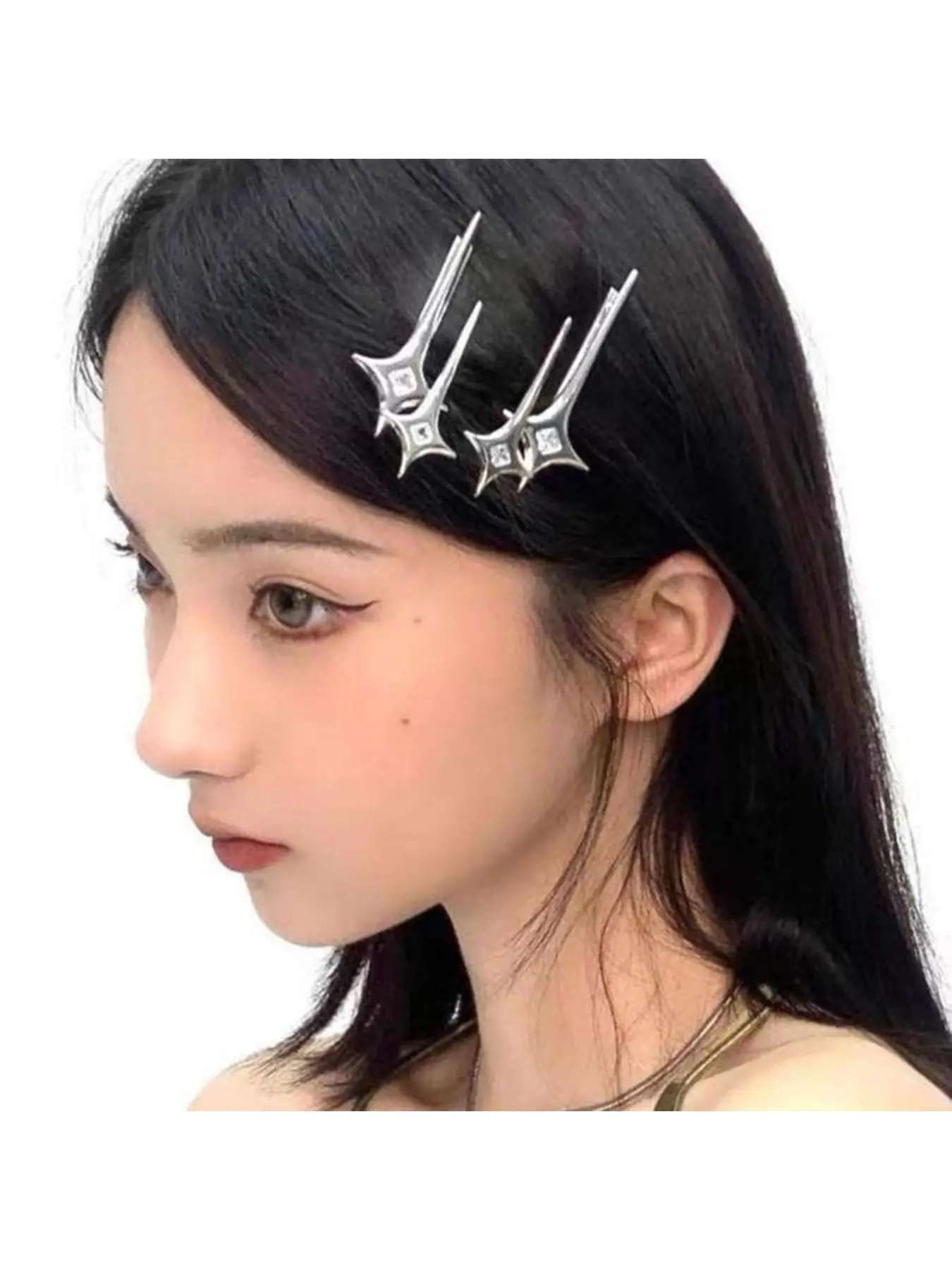 2pcs Silver Star Hair Clips, Hair Clip Set, Metal Clip, Casual Fashion Versatile Accessories, Goddess Hair Clip, Hair Clip In, Hair Accessories, Clips For Hair