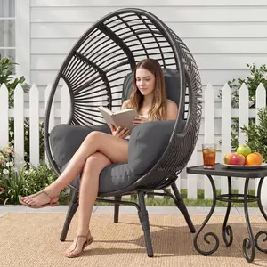 【Summervibes】Outdoor Wicker Egg Chair Indoor Patio Egg Chairs Oversized Egg Lounge Chair Cozy Basket Chair with Cushion 500lbs Capacity for Bedroom Garden Backyard Balcony Summervibes