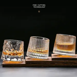 Rotating Glass Whiskey Cup Barware, Transparent with Base, Creative Cocktail Mug, Available Now, Ideal for Alcohol Drinks, Whiskey Glass Gift