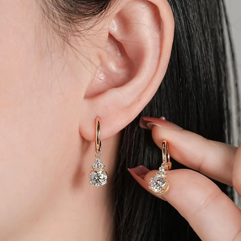2CT GRA Certified Moissanite Drop Earrings D Color VVS Round Cut S925 Sterling Silver Dangle Earrings for Women stud earring drop earring