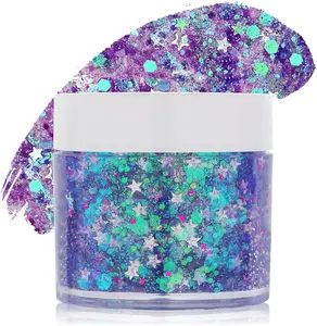 Light Purple Face Glitter Gel,Purple Mermaid Costume Hair Glitter,Mardi Gras Outfit for Women,Singer Concerts Festival Body Glitter,Sparkling Sequins Face Glitter Makeup