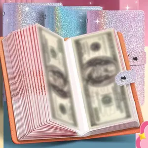 Glitter A6 Large Capacity Cash Savings Binder with 50 Pockets | Holds 100 Banknotes | Collectors' Album for Currency, Stamps & Cards | Portable Money Organizer Wallet, Office Stationery Supplies