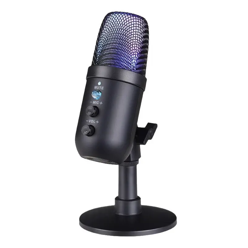 Professional Custom USB Microphone - Portable Compact Plug-and-Play Device with RGB Lighting, Noise Reduction for Streaming, Gaming, Karaoke, Compatible with PC, Smartphone and Mobile Devices
