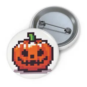 8Bit Pumpkin Halloween Jack-o’-lantern Button Pin, Gift for Gamer, Gaming Button, Custom Accessories, Holiday Badge