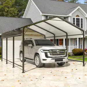 Metal Carport - Enhanced Base Outdoor Heavy Duty Garage Galvanized Car Shelter for Pickup, Boat, Car And Tractors