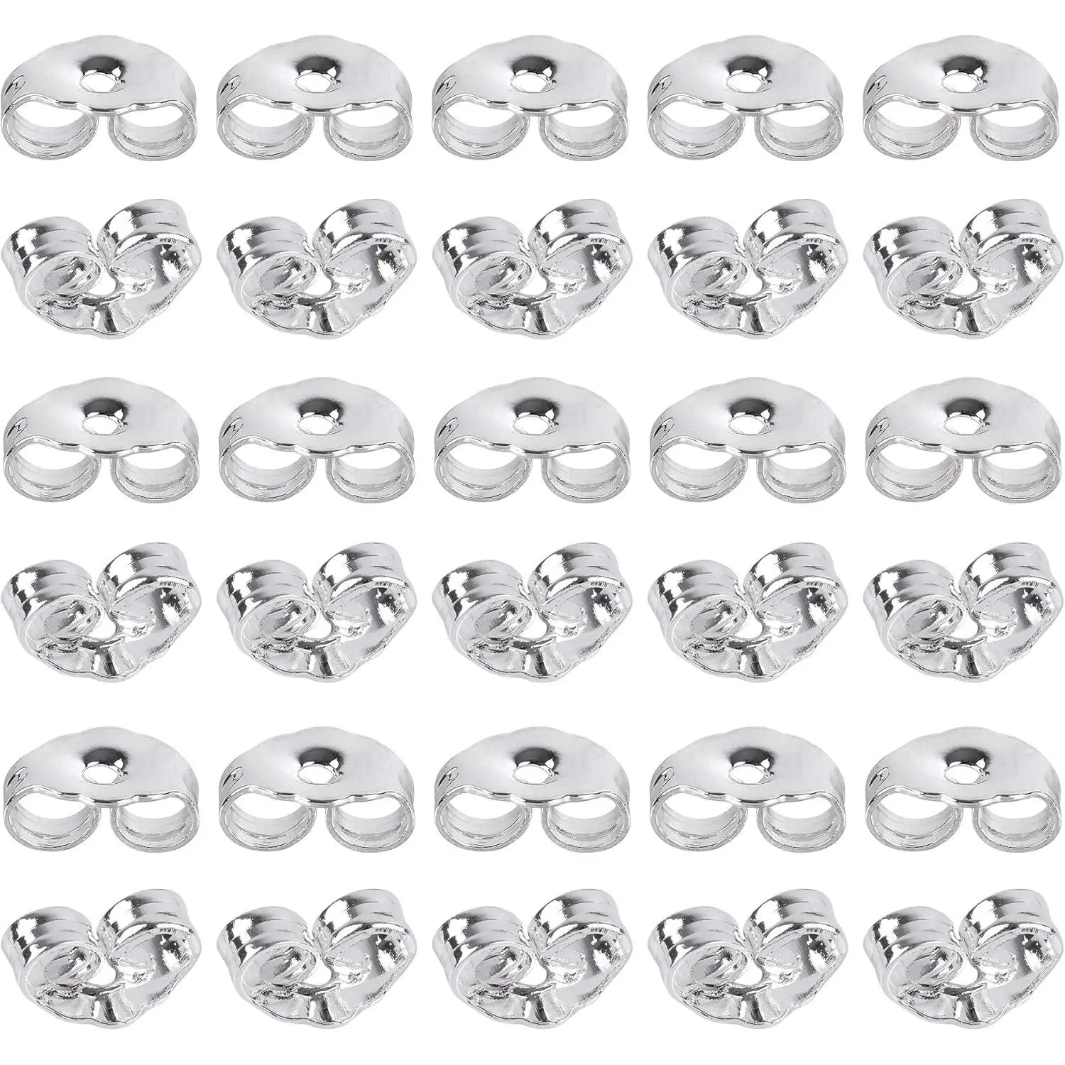 925 Sterling Silver Secure Lock Earring Backs - 15 Pairs (30pcs) 4mm x 6mm Hypoallergenic Silver Plated Replacements, Light Weight, Comfortable to Wear for Earring Making, DIY Products