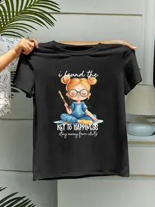 Women's Bluey Cartoon Print Round Neck Graphic Tee, Fashion Casual Short Sleeve T-shirt for Daily Wear, Ladies Summer Clothes, Top