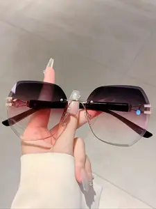 New Women's Frameless Geometric Eyeglasses, Fashionable Metal Frame, Multi-Color Decorative Lenses, Casual Style for All Seasons, Must Have Glasses
