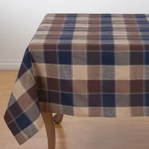 SARO  70 in. Square Stitched Plaid Cotton Blend Tablecloth - Brown