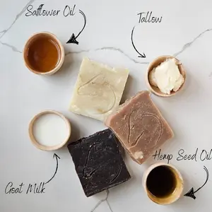 Charcoal face soap with goatmilk, tallow, and hempseed oil body cleanser