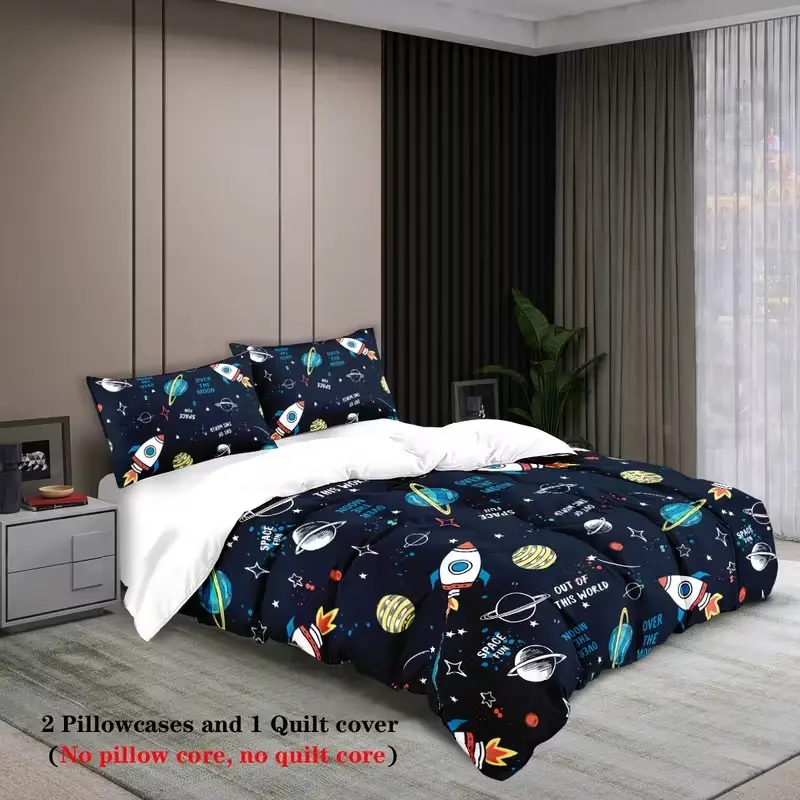Cool Starry Rocket Planet Print 3 Piece Set, Unique Space Theme Decoration Items, Perfect for Room Decoration and Gifts, Bedroom Setting, Space Theme Design