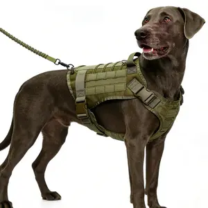 Tactical Dog Harness 2X Metal Buckle Military Reflective Dog Harness with Hidden Airtag Holder and Handle Adjustable No Pull Service Dog Vest with Molle  Loop Panels