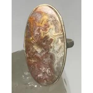 Agate ring size 6 long southwest sterling silver women