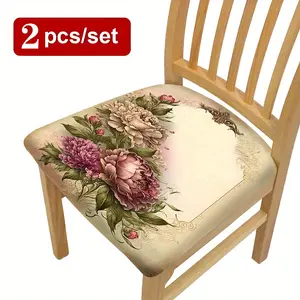 [Floral Chair Cover] 2/4/6pcs Soft and Comfortable Elastic Dining Chair Seat Cover with Floral Print Removable and Washable Soft Cushion Chair Seat Cover Protective Cover for Dining Chair Office and Home Decoration
