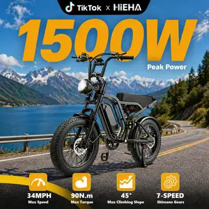 【Hieha】2026｜1500W Electric Bike for Adults ,lFullSuspensionTop Speed 34MPHRange 40-70 Miles | 48V 15AhRemovableBatterylLED Headlights 20-InchAll-Terrain Fat Tires lUL2849Certified ebike｜Original factory｜Mother's Day gift