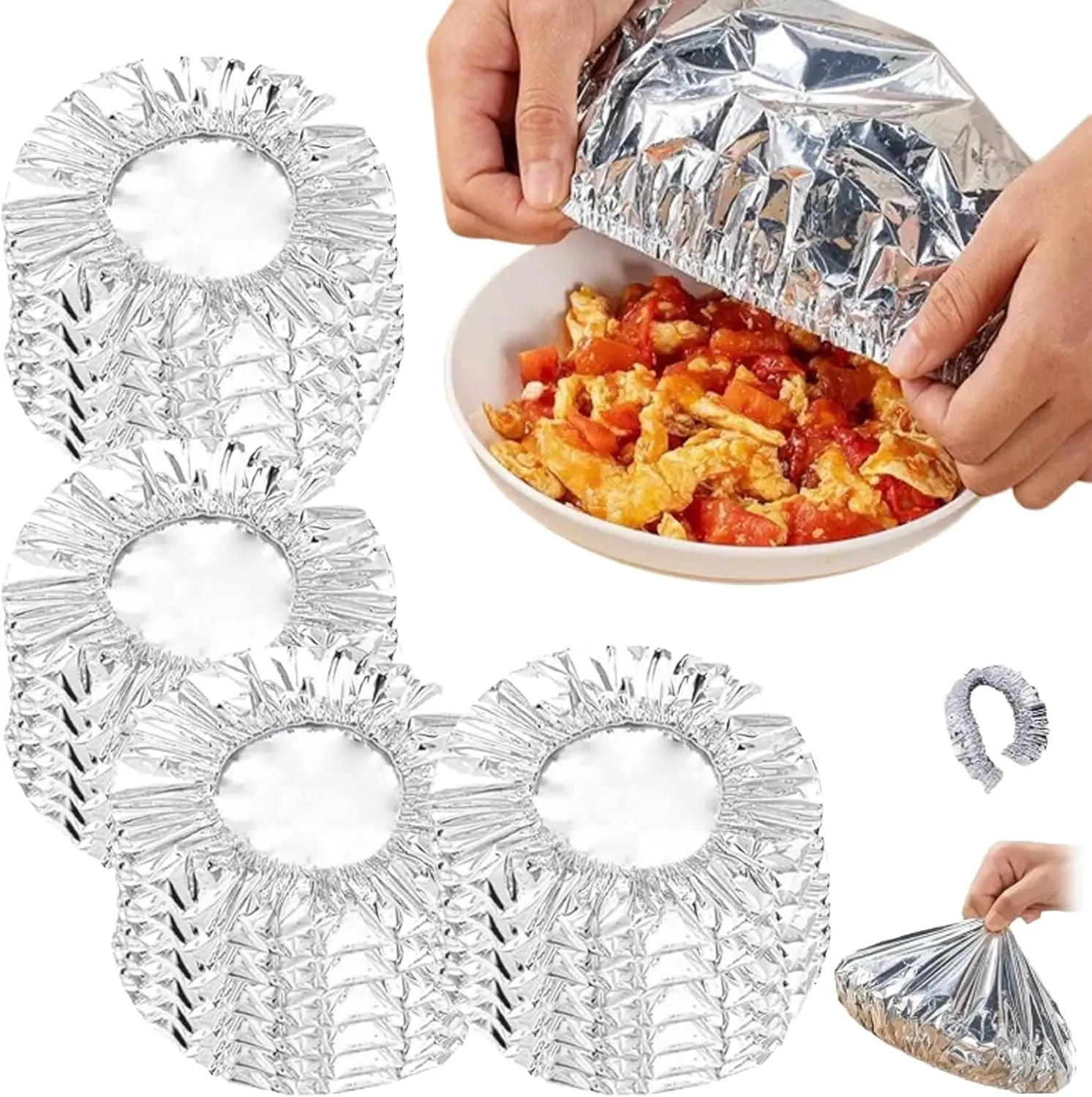 50Pcs Food-Grade Aluminum Foil Food Covers, Household Table And Food Container Aluminum Foil Lids, Reusable Stretchable Aluminum Foil Food Lids, Suitable For Microwave, Bowls, Leftovers, And Leftover Food Storage.