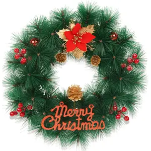 Christmas Door Knocker, Artistic Holiday Decoration, Indoor Outdoor Home Decor, Flower Pinecone Fruit Leaf Snowflake Design, Wreath