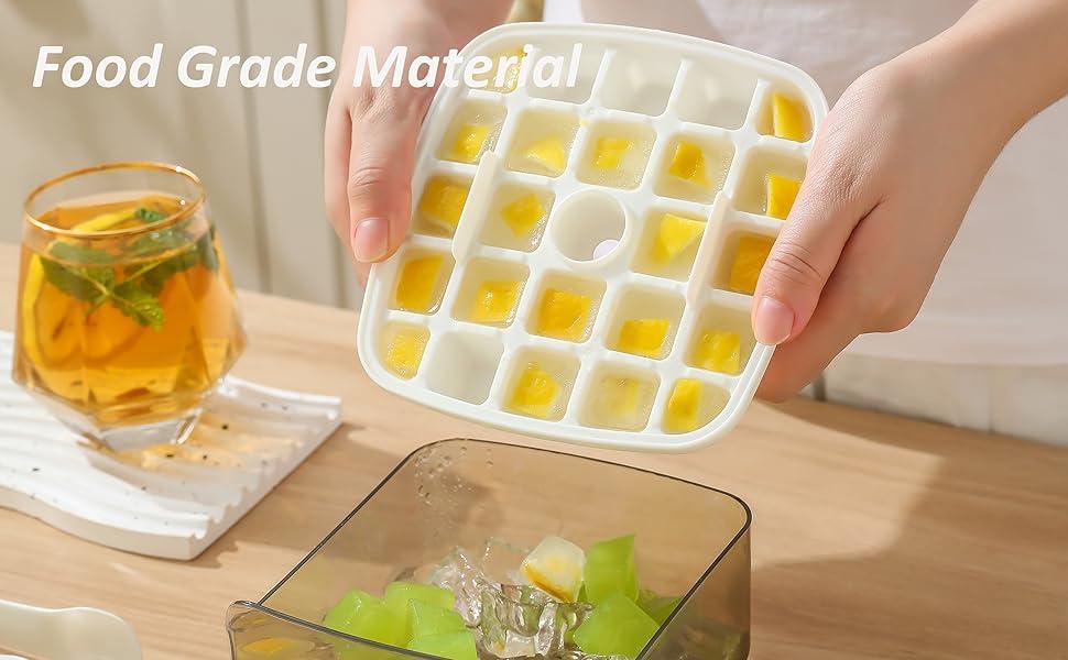 Ice Cube Tray with Lid and Bin, Ice Trays for Freezer, Flexible Ice Cube Trays,2 Pack for Freezer, 48 Pcs Ice Cube Mold with Ice Scoop for Personal Use in Whiskey, Cocktail, Coffee and DIY(White)