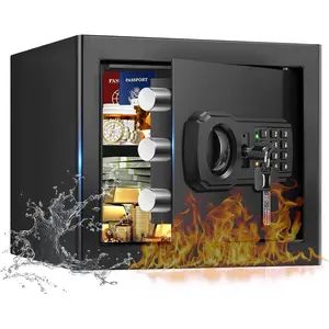 1.3 Cub Small Fireproof Safe Document Box for Home, Anti-Theft Waterproof Security Safe with Digital Keypad Spare Keys Removable Shelf for Money Valuables