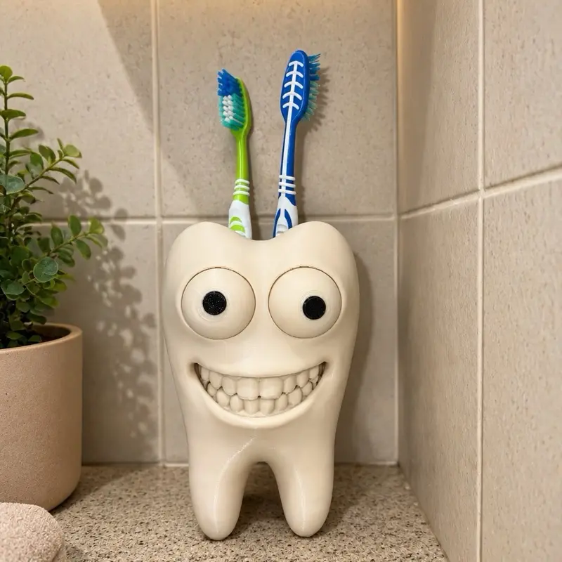 3D Printed Toothbrush Holder - Funny, Cute Tooth Design