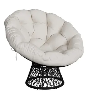 Papasan Chair, 37" Ergonomic Wicker Papasan Chair with Extra-Thick Soft Fabric Cushion, Heavy-Duty Steel Frame, 360° Swivel Base for Living Room, Bedroom & Reading Nook –Beige