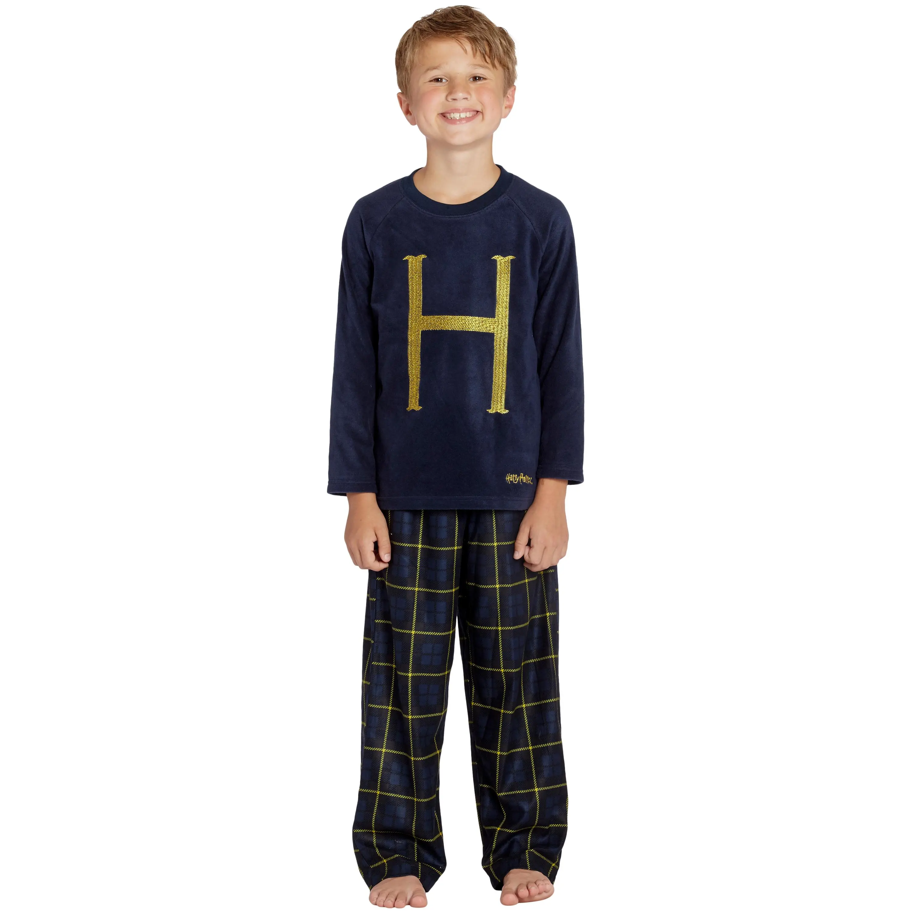 PJammy Kids' Harry Potter Pajama Set, 2-Piece Fleece Shirt & Plaid Polyester Pants, Mrs. Weasley 'H' Sweater Holiday Costume, Tops, Long Sleeve