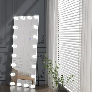 【GARVEE】63"X 20" Full Length Mirror with Bulb Lights, Lighted Floor Standing LED, Full Body Mirror with Dimming & 3 Color Lighting Square White