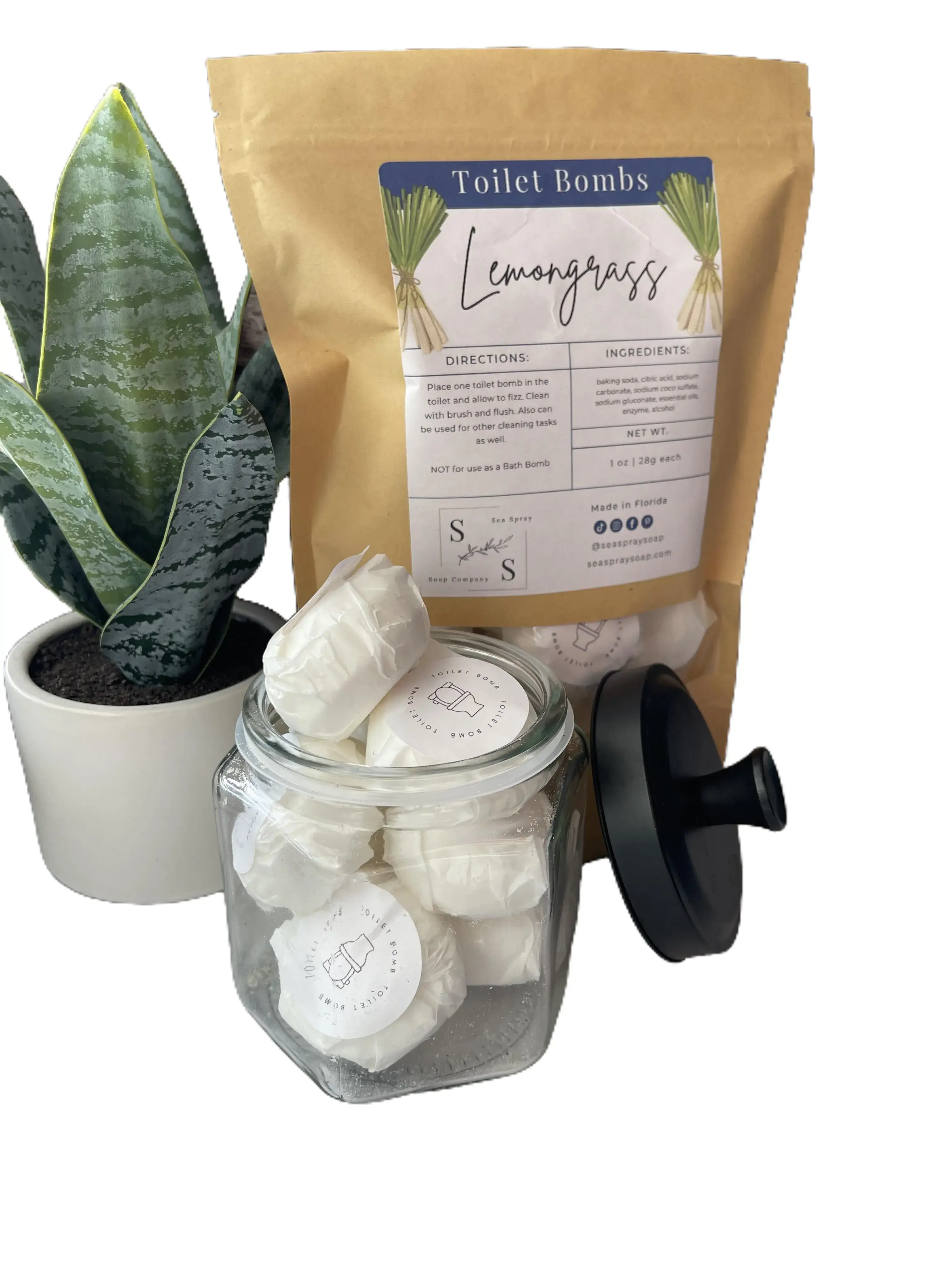 Sea Spray Soap Natural Toilet Cleaning Bombs with Enzyme Formula & Essential Oils - 12 Pack - Zero Waste, Septic Safe, Effortless Cleaning - Lemongrass Scent