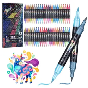 KEMYR Glitter Brush Markers Pens,96Colors Dual Tip Glitter Pens Set 48 Pack Metallic Sparkle Markers for girls gift Cards, DIY Crafts, Doodle, Writing, Adults Coloring Books, Art Supplies Scrapbooking