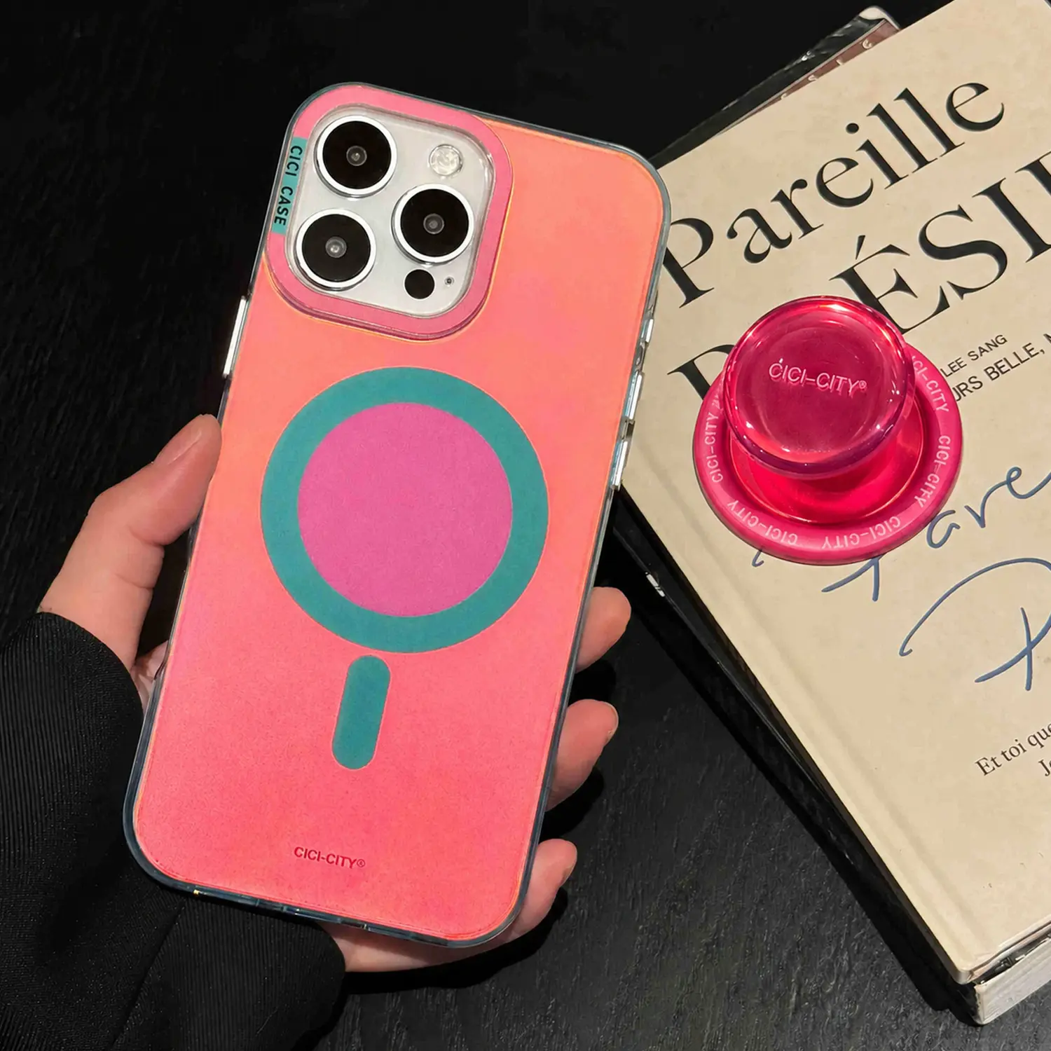 HISTORYOO Magnetic Airbag Grip Stand Case for iPhone 17 Pro Max 16 15 Pro 14 13 Summer Macaron Holographic Aesthetic Iridescent Candy Colorful Color Change Clear Rainbow Soft & PC Shockproof Luxury Trendy Protective Cute MagSafe Wireless Charging Cover