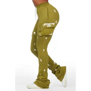 Antonia Olive Cargo Stacked Track Pant