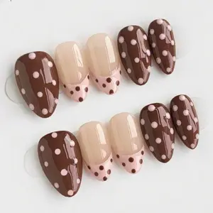 Polka Dot Print Press On Nails - Multiple Styles in Brown & Beige - Perfect for Any Nail Fashion - Versatile Design