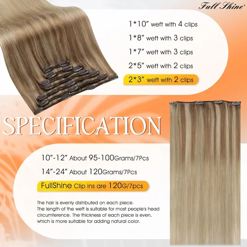 Full Shine Clip in Hair Extensions Balayage Blonde Real Huma  display picture 3