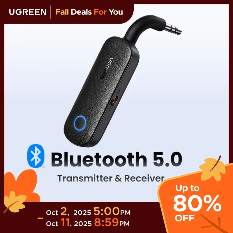 UGREEN Airplane Bluetooth Transmitter Receiver for 2 AirPods or BT Devices, Bluetooth Wireless Transmitter for Headphones, TV Car Home Stereo System,