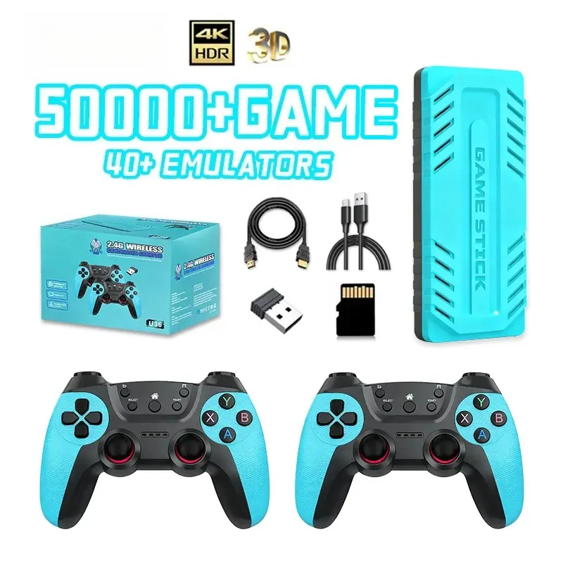 Wireless Game Stick Retro Gaming Console S905 128G 50,000+ Games Support 40+ Classic Emulators For PS1/PSP 4K HDMI Kid Gifts handheld many player, Accessories, Animated Ui, Dual Wireless Control, Wireless Game Controller