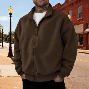 Men's 2025 Autumn Winter Fleece-Lined Plain Long Sleeve Jacket, Loose-Fit Large Size Zip-Up Menswear Coats, Stand-Collar Casual Sports Tops for Everyday Wear & Casual Workouts (Father's Day Gift)