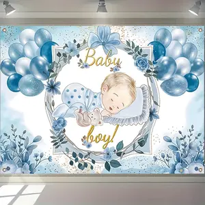 Baby Boy Theme Background Banner, 1 Count Baby Sleeping Pattern Decoration, Wall Hanging Decor for Home Living Room Bedroom Photography, Ornaments, Shimmer Wall Backdrop