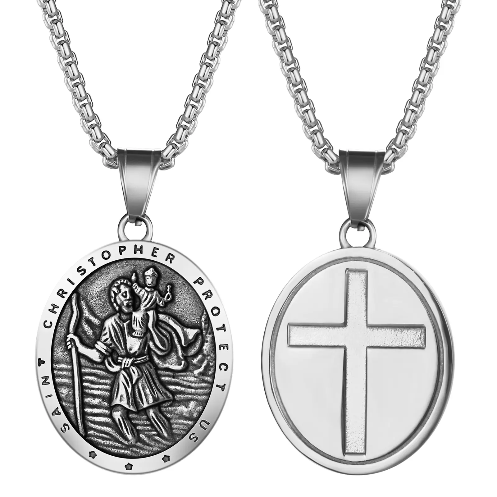 OIDEA Unisex 60cm Stainless Steel St. Christopher Cross Christian Necklace, Religious Symbol Necklaces, Catholic Traveler Protection Amulet Jewelry Gift summerwins