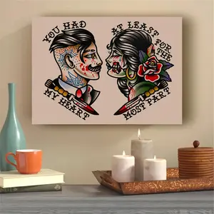 1pc  Canvas Poster - Tattoo Portrait Painting - Canvas Wall Art - For Gift - Suitable for Bedroom, Office, Living Room, Cafe, Bar, Wall Decor - Home And Dormitory Decoration