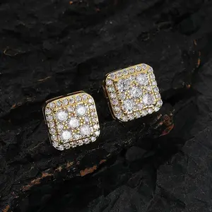 Hip Hop 14K Gold Plated Square Crystal Studs With Micro-Pave Zircon Studs Classic Men Jewelry Accessories for Women and Men