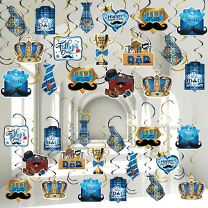 72PCS Father’s Day Hanging Swirl Decorations Blue & Gold Ceiling Party Decor