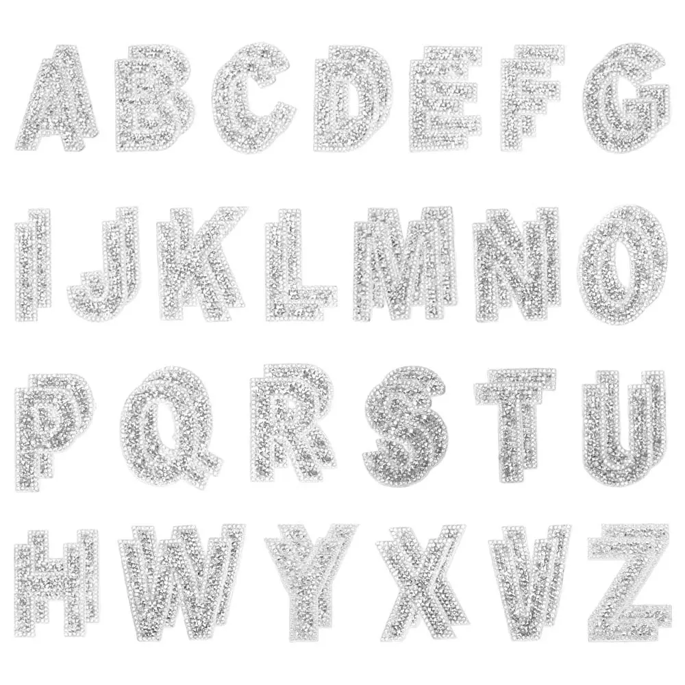 52Pcs 1.77in Silver A-Z Rhinestone Iron-On Patch Pack, Pearl Bling Glitter Alphabet Applique for Crafters, DIY Decor, Clothing - Home Improvement Building Supplies Wallpaper & Wall Trim