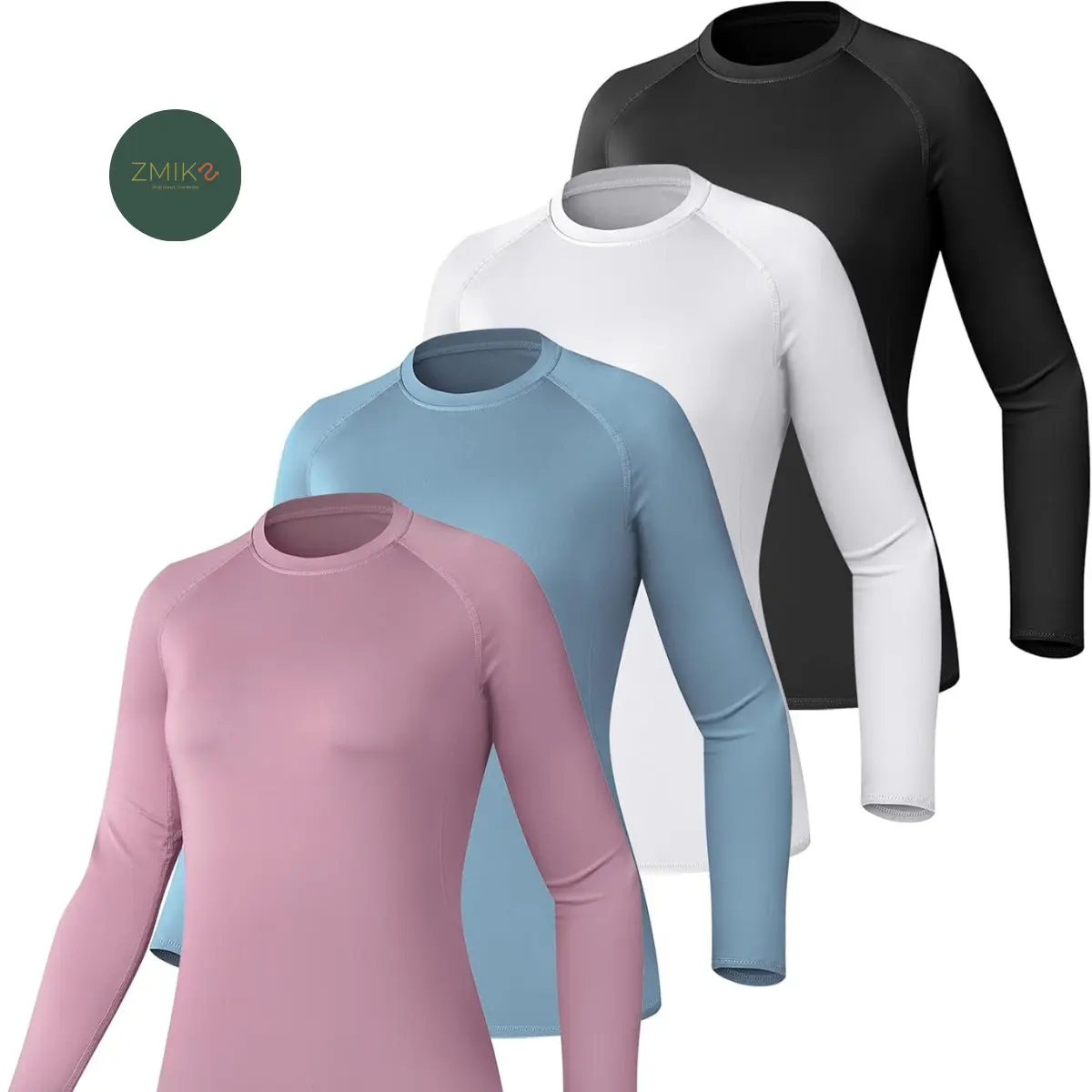 ZMIKS 4 Pack Women's Compression Shirt Long Sleeve Performance Workout Base Layer Athletic Top Sports Gear