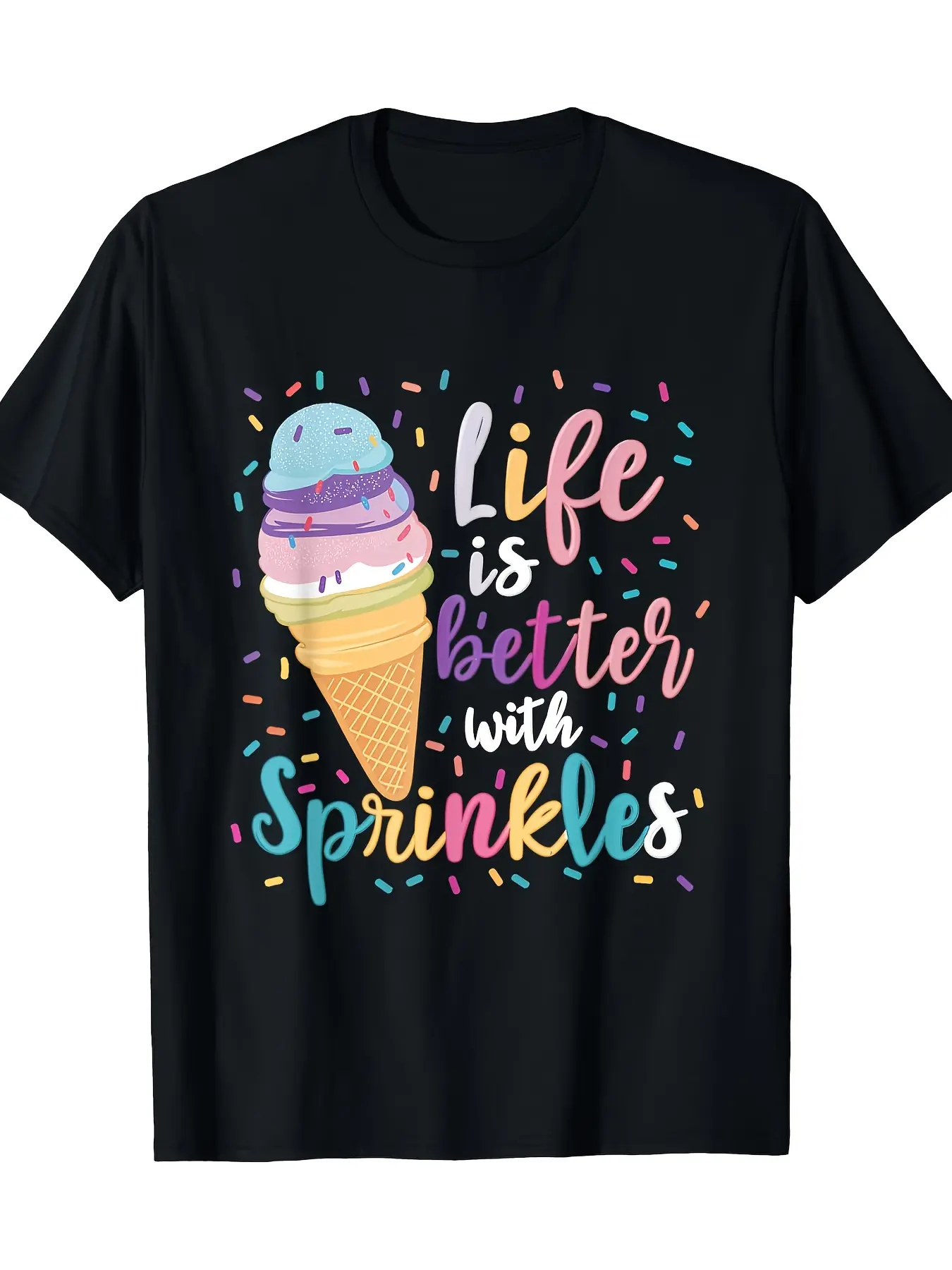 Life is Better With Sprinkles Ice Cream Sweet Summ unisex soft cotton short sleeve t shirt, vintage graphic casual tee for men women teens, perfect birthday holiday gift for camping travel gym daily street  wear