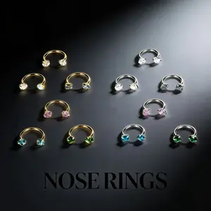 18G Hypoallergenic Stainless Steel Nose Ring 8mm, 6PCS Per Order Internal Threaded Horseshoe Hoops Piercing Jewelry with Free Ball Holder Auxiliary Tool Trendy Daily Wear Body Piercings for Women Men