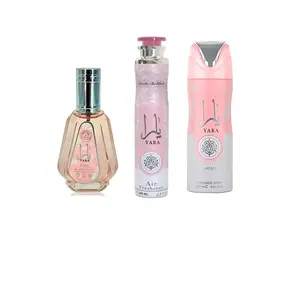 Lattafa Luxurious Yara 3-Piece Fragrance Gift Set - 50ml Floral EDP Liquid Perfume, 300ml Air Freshener, 200ml Body Spray (Alcohol Base)