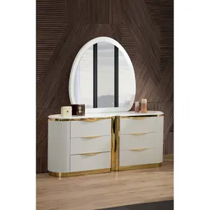 (High end and high-quality)Gold Detailed 6-Drawer Dresser made with Wood in White,bedside furniture for bedrooms vanity  without  let